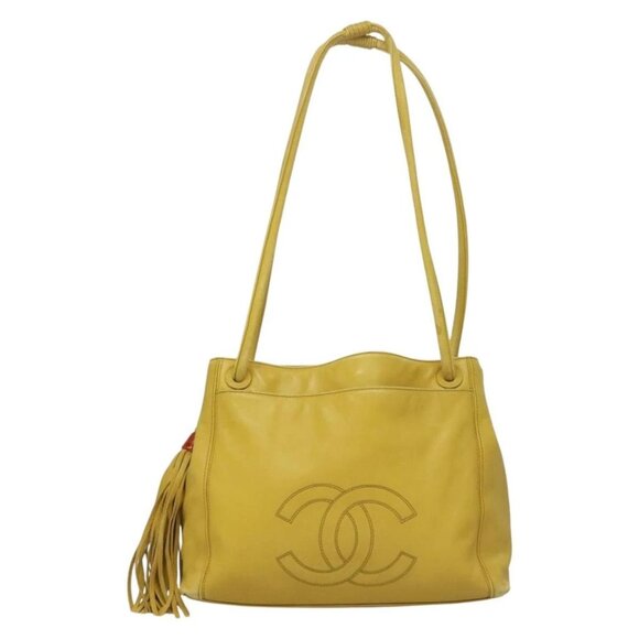 CHANEL COCO Mark Shoulder Bag Lamb Skin Yellow CC Auth BA4184 - Picture 2 of 16